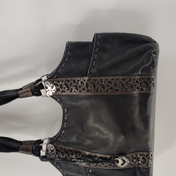 Brighton Black Leather Shoulder Bag Double Strap - Picture 3 of 15